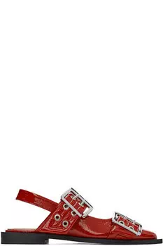 Красные балетки с широкими пряжками и рантом GANNI