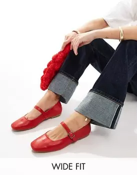 Красные балетки широкого кроя ASOS DESIGN Wide Fit – Lottie – Mary Jane