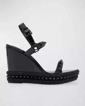 Красные босоножки на танкетке с шипами металлик Pyraclou Christian Louboutin, цвет Black