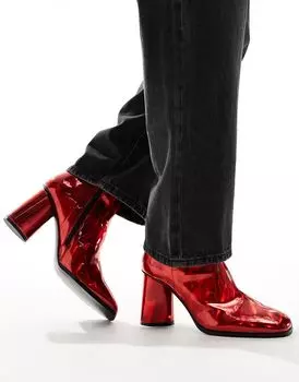 Красные ботинки металлик на каблуке ASOS DESIGN