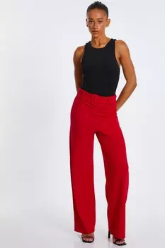 Красные брюки палаццо с высокой талией и поясом QUIZ Clothing