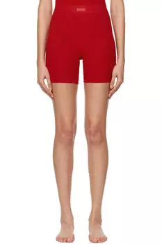 Красные хлопковые шорты-боксеры в рубчик SKIMS