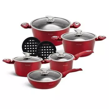 Красные классические кастрюли, набор кастрюль из 12 предметов, кастрюля для запекания, кастрюля, подставка, керамическая (1,53 л / 2,3 л / 4,65 л / 6,66 л) EDENBERG