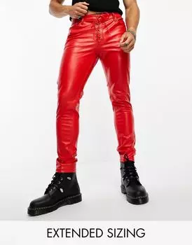 Красные кожаные джинсы скинни ASOS DESIGN со шнуровкой