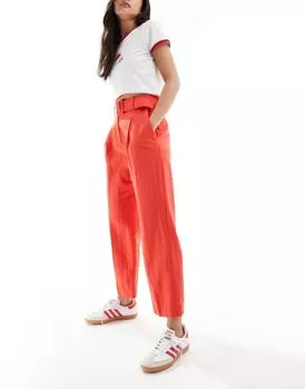 Красные льняные брюки строгого кроя с поясом ASOS DESIGN