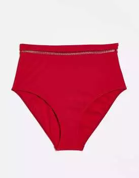 Красные плавки бикини с высокой талией и сетчатой отделкой Figleaves