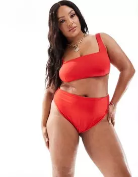 Красные плавки бикини с завышенной талией ASOS DESIGN Curve Maya