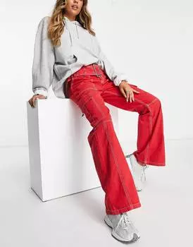 Красные расклешенные брюки карго с поясом ASOS DESIGN