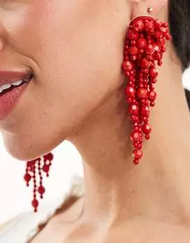 Красные серьги-подвески с бусинами-водопадом ASOS DESIGN