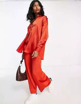 Красные широкие атласные брюки Vero Moda