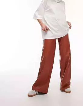 Красные широкие брюки из искусственной кожи Topshop