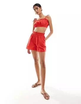 Красные шорты из смесового льна ASOS DESIGN