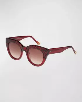 Красные солнцезащитные очки «кошачий глаз» AIRY CANARY II из ацетата Le Specs, цвет Cherry Leopard Splice