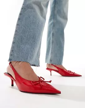 Красные туфли ASOS DESIGN Sriracha на среднем каблуке с ремешком на пятке и бантом