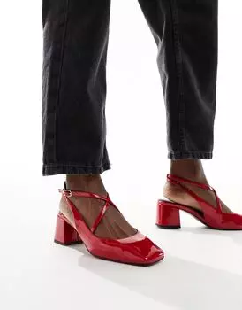 Красные туфли на среднем каблуке с квадратным носком ASOS DESIGN Sawyer
