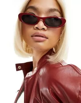 Красные узкие овальные солнцезащитные очки ASOS DESIGN