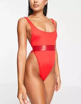 Красный эластичный купальник с завышенной талией ASOS - RED