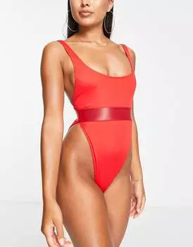Красный эластичный купальник с завышенной талией ASOS DESIGN - RED