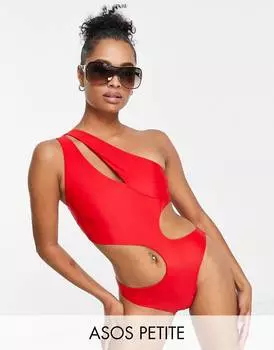 Красный асимметричный купальник с вырезом на одно плечо на бретельках ASOS DESIGN Petite