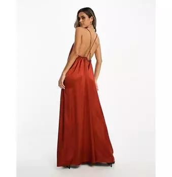 Красный атласный комбинезон с открытой спиной ASOS DESIGN