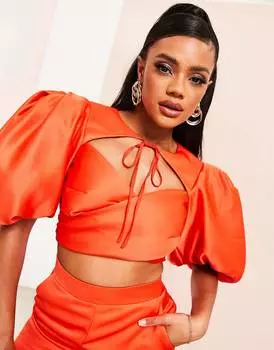 Красный атласный топ с пышными рукавами ASOS LUXE