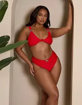 Красный бикини-топ Moda Minx Curve X Bernadette Afia с узлом спереди и отделкой из драгоценных камней