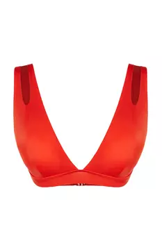 Красный бикини-топ с треугольными вырезами и окном Trendyol