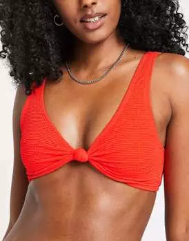 Красный бикини-топ Topshop с жатым узлом спереди