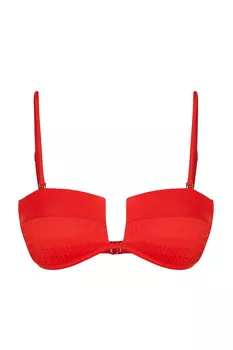 Красный блестящий бикини-топ без бретелек Trendyol