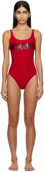 Красный цельный купальник с принтом Moschino
