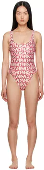 Красный цельный купальник с принтом Versace Underwear