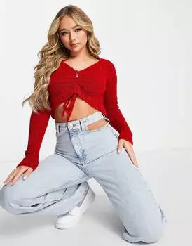 Красный джемпер в рубчик с рюшами спереди ASOS DESIGN
