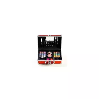 Красный футляр для косметики с 24 тенями для век, кисточкой для губ, кистью для румян и кисточкой для бровей Aromya