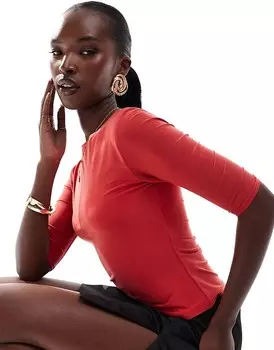 Красный гладкий топ Kaiia с рукавами 3/4