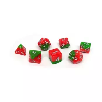 Красный и зеленый двухцветный с серебром (7), Dice - 7 Piece Poly Sets - Multi-Tone (Easy Roller Dice)