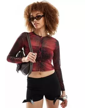 Красный кардиган из прозрачной сетки с анималистическим принтом Reclaimed Vintage