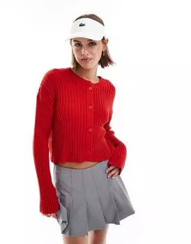 Красный кардиган из смесового хлопка с круглым вырезом и пуговицами ASOS DESIGN
