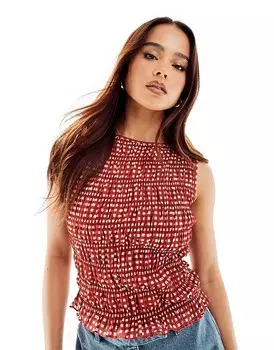 Красный клетчатый топ без рукавов со сборками ASOS DESIGN