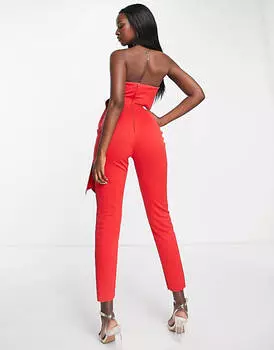 Красный комбинезон-бандо с глубоким вырезом и бантом ASOS DESIGN