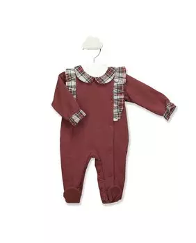 Красный комбинезон для девочки с клетчатыми аппликациями BABID, гранатовый