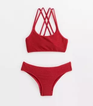 Красный комплект бикини с перекрещенными бретелями для девочек New Look, красный
