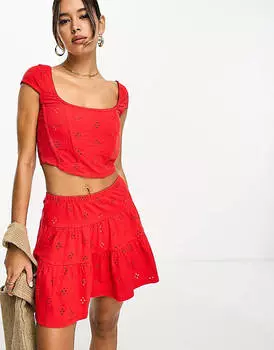 Красный корсетный топ с вышивкой ASOS DESIGN