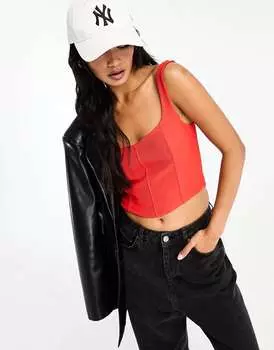 Красный корсетный топ в рубчик со структурой Stradivarius