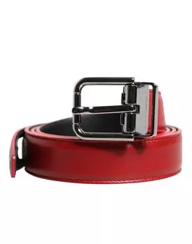 Красный кожаный ремень с металлической пряжкой серебристого тона Dolce & Gabbana, Red