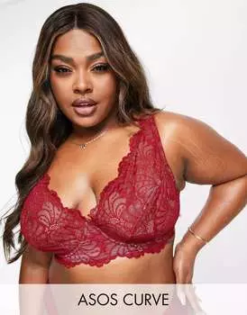 Красный кружевной бюстгальтер на косточках с высоким верхом ASOS DESIGN Curve Sienna