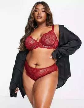 Красный кружевной бюстгальтер с глубоким вырезом на косточках ASOS DESIGN Curve Sienna