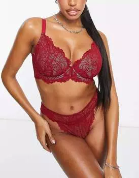 Красный кружевной бюстгальтер с глубоким вырезом на косточках ASOS Fuller Bust Sienna