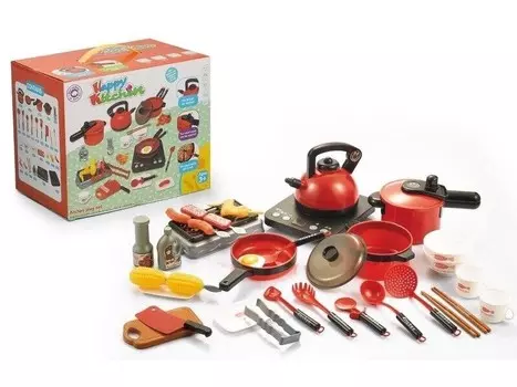 Красный кухонный гарнитур для приготовления пищи, кастрюля, чайник, сковорода, аксессуары. Zabawkowy Zawrt Gowy