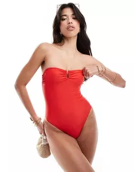 Красный купальник без бретелек с U-образным вырезом South Beach Essentials