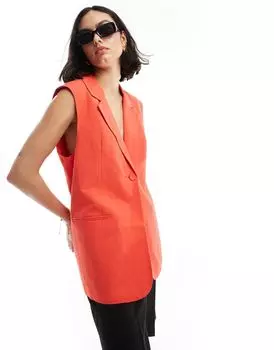 Красный льняной пиджак без рукавов ASOS DESIGN